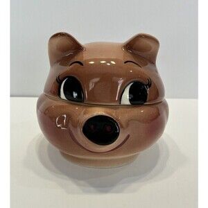 Vintage Deforest of California 1956 Pig Ceramic Cookie Jar Brown 4.5" Retro